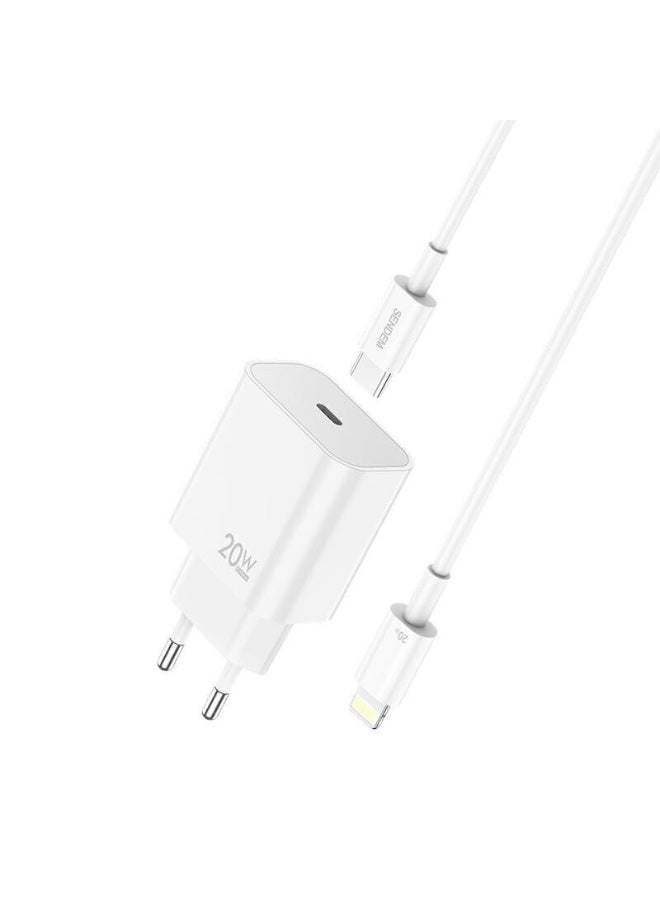 سيندم شاحن سيندم OG73 PD السريع بقوة 20 واط مع كابل من النوع C إلى Lightning - قابس أوروبي - طقم شاحن فائق لأجهزة iPhone - Image 2